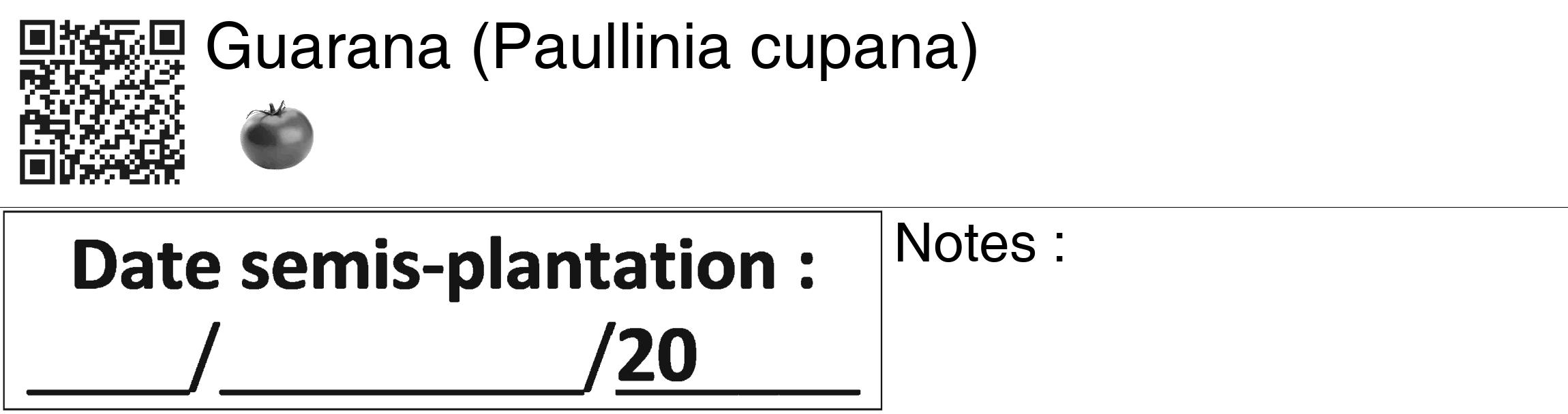 Étiquette de : Paullinia cupana - format c - style noire60_basiquegrrvhel avec qrcode et comestibilité simplifiée