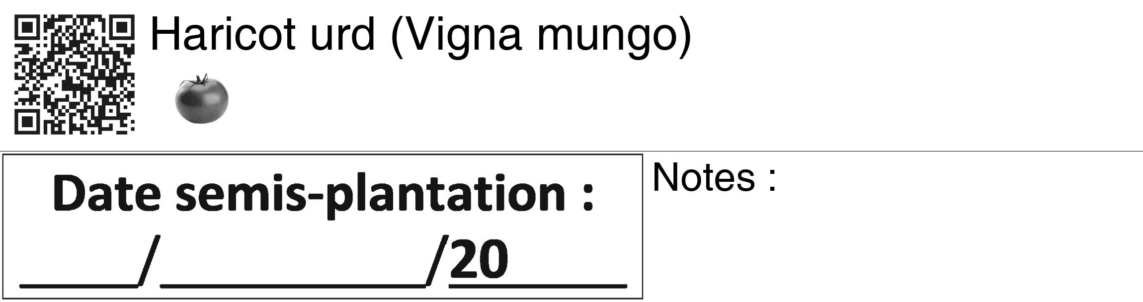Étiquette de : Vigna mungo - format c - style noire60_basiquegrrvhel avec qrcode et comestibilité simplifiée