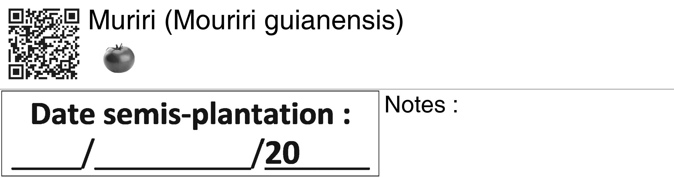 Étiquette de : Mouriri guianensis - format c - style noire60_basiquegrrvhel avec qrcode et comestibilité simplifiée