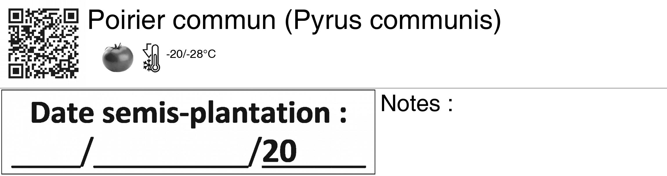 Étiquette de : Pyrus communis - format c - style noire60_basiquegrrvhel avec qrcode et comestibilité simplifiée