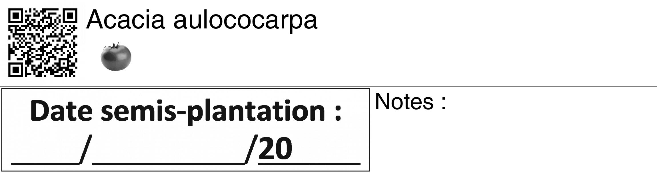 Étiquette de : Acacia aulococarpa - format c - style noire60_basiquegrrvhel avec qrcode et comestibilité simplifiée