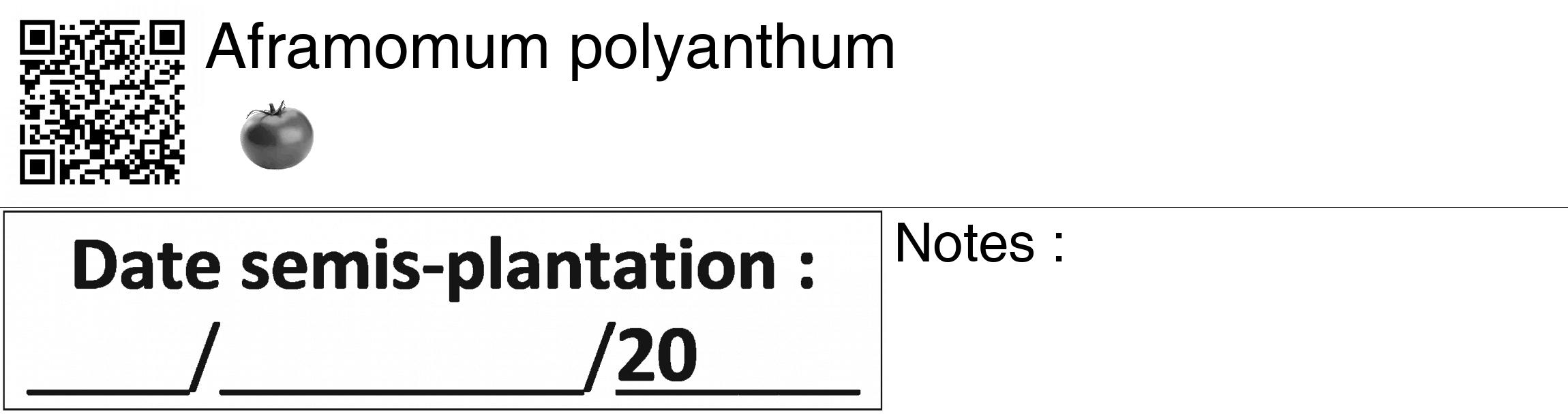 Étiquette de : Aframomum polyanthum - format c - style noire60_basiquegrrvhel avec qrcode et comestibilité simplifiée