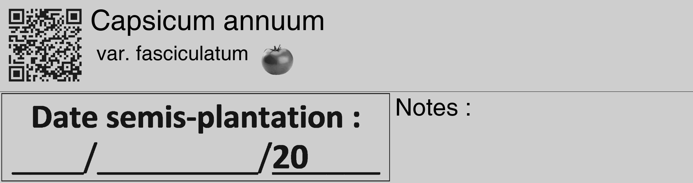 Étiquette de : Capsicum annuum var. fasciculatum - format c - style noire17_basique_basiquehel avec qrcode et comestibilité simplifiée