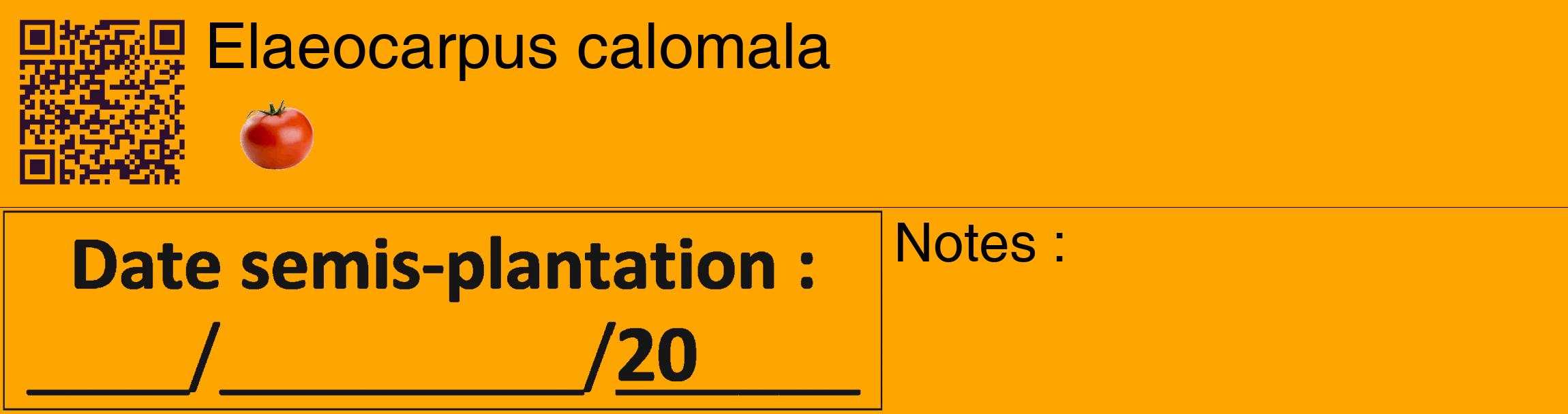 Étiquette de : Elaeocarpus calomala - format c - style noire22_basique_basiquehel avec qrcode et comestibilité simplifiée