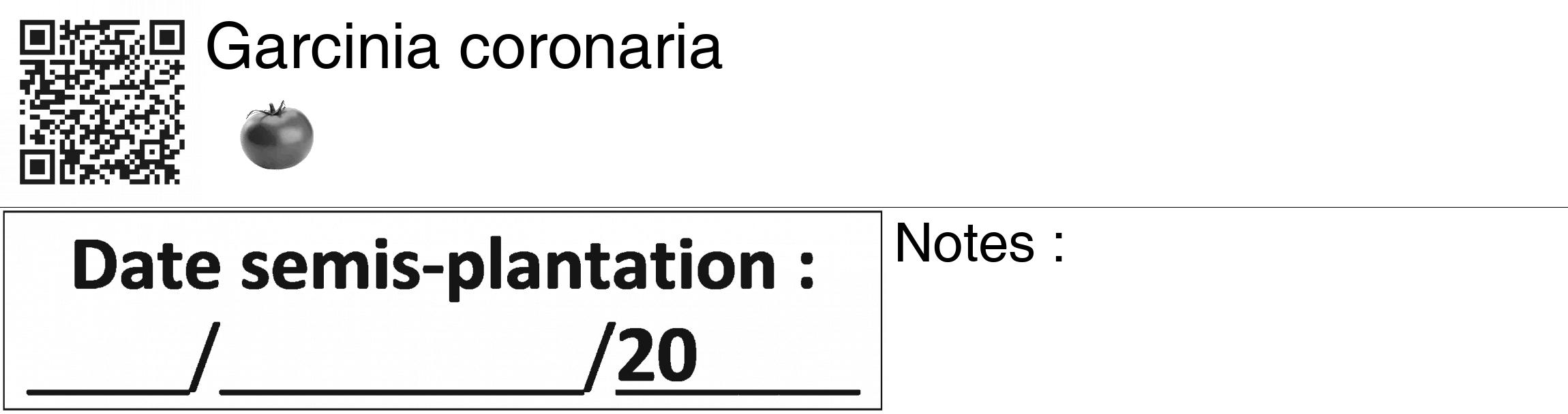 Étiquette de : Garcinia coronaria - format c - style noire60_basiquegrrvhel avec qrcode et comestibilité simplifiée