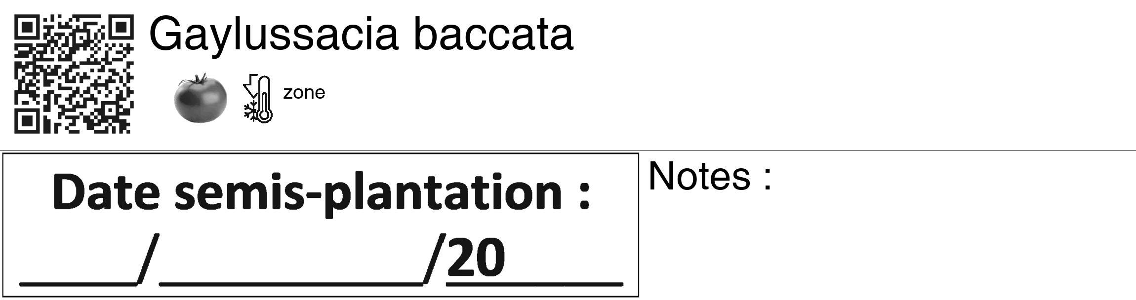 Étiquette de : Gaylussacia baccata - format c - style noire60_basiquegrrvhel avec qrcode et comestibilité simplifiée