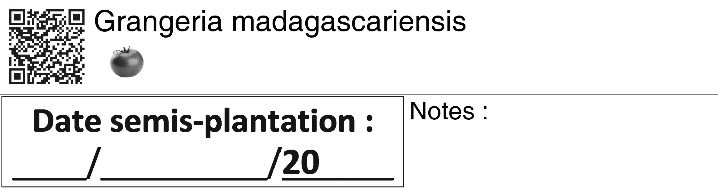 Étiquette de : Grangeria madagascariensis - format c - style noire60_basiquegrrvhel avec qrcode et comestibilité simplifiée