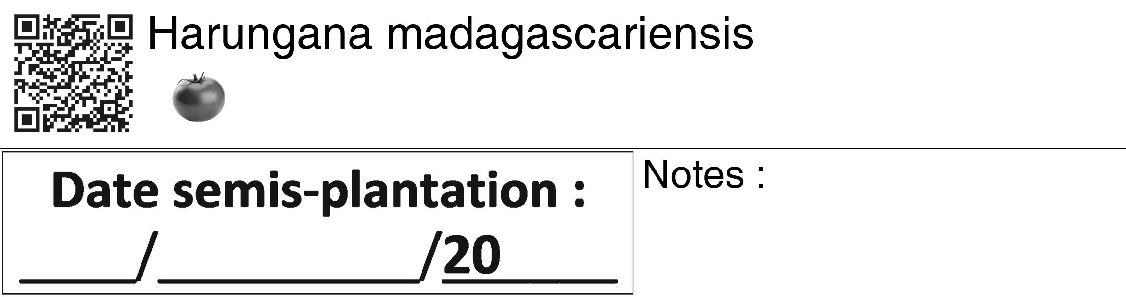 Étiquette de : Harungana madagascariensis - format c - style noire60_basiquegrrvhel avec qrcode et comestibilité simplifiée