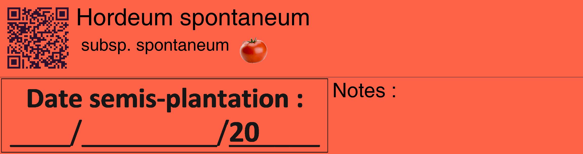 Étiquette de : Hordeum spontaneum subsp. spontaneum - format c - style noire25_basique_basiquehel avec qrcode et comestibilité simplifiée
