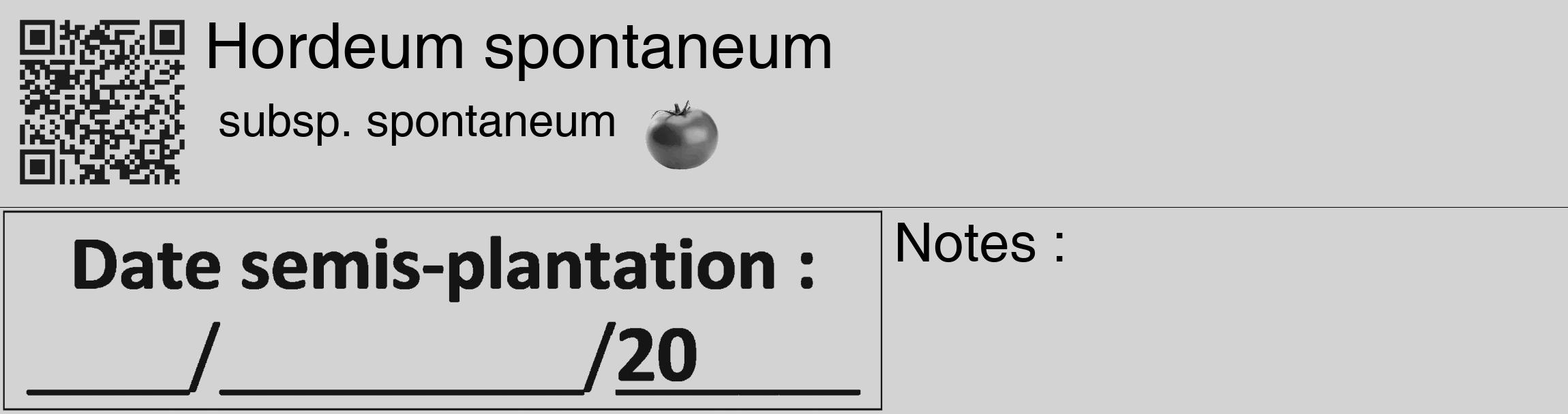 Étiquette de : Hordeum spontaneum subsp. spontaneum - format c - style noire56_basique_basiquehel avec qrcode et comestibilité simplifiée