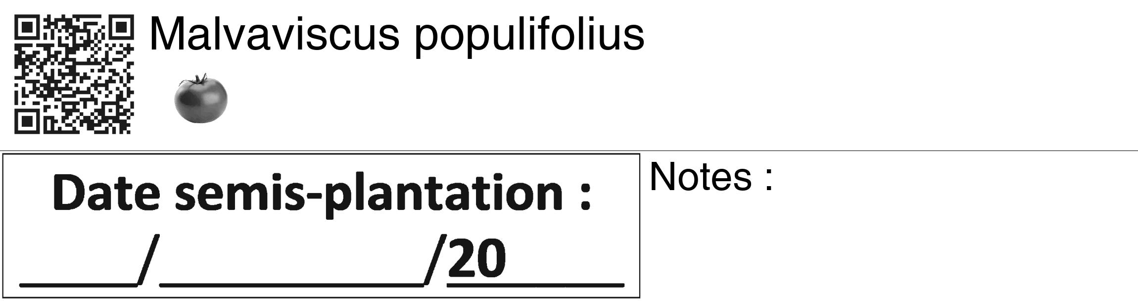 Étiquette de : Malvaviscus populifolius - format c - style noire60_basiquegrrvhel avec qrcode et comestibilité simplifiée