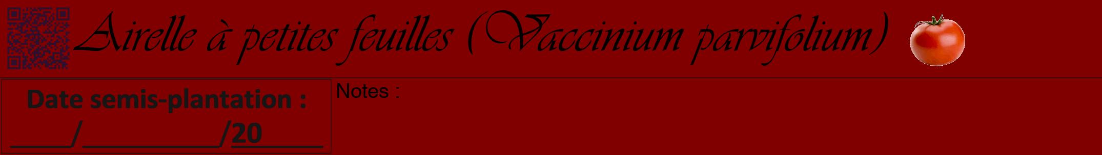 Étiquette de : Vaccinium parvifolium - format a - style noire29simpleviv avec qrcode et comestibilité simplifiée