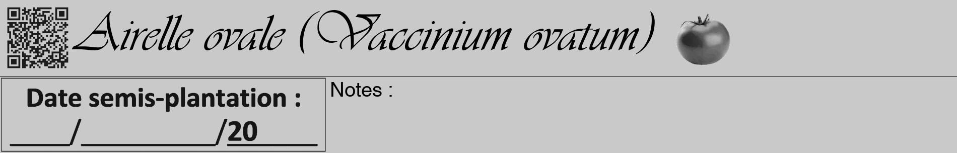 Étiquette de : Vaccinium ovatum - format a - style noire54basiqueviv avec qrcode et comestibilité simplifiée