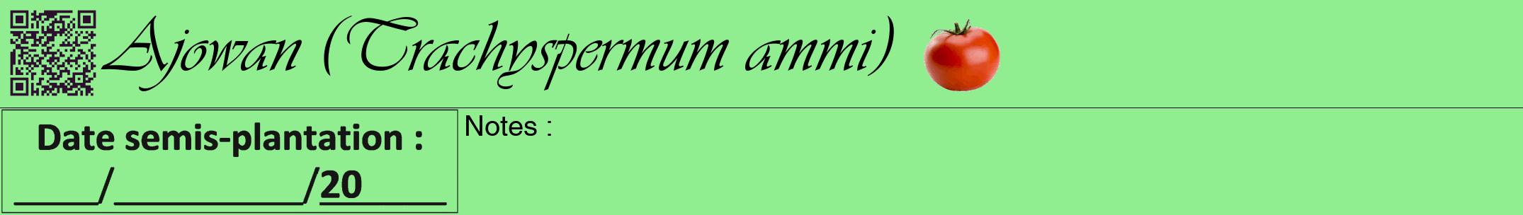 Étiquette de : Trachyspermum ammi - format a - style noire15viv avec qrcode et comestibilité simplifiée