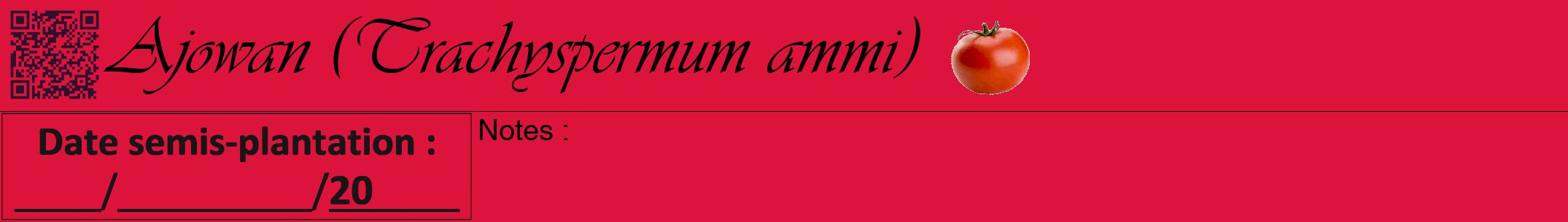 Étiquette de : Trachyspermum ammi - format a - style noire36viv avec qrcode et comestibilité simplifiée