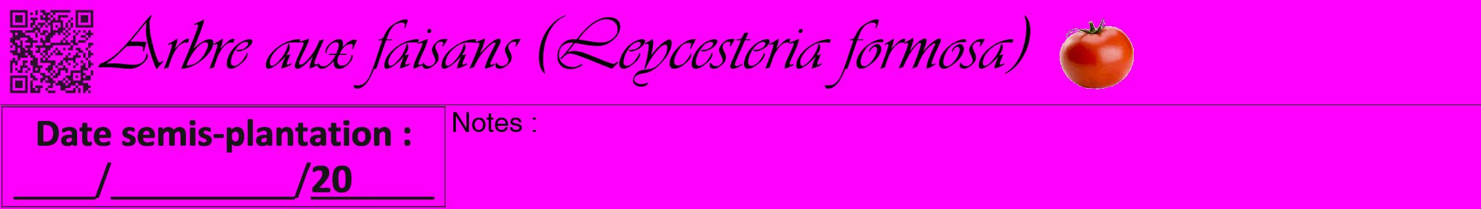 Étiquette de : Leycesteria formosa - format a - style noire51viv avec qrcode et comestibilité simplifiée