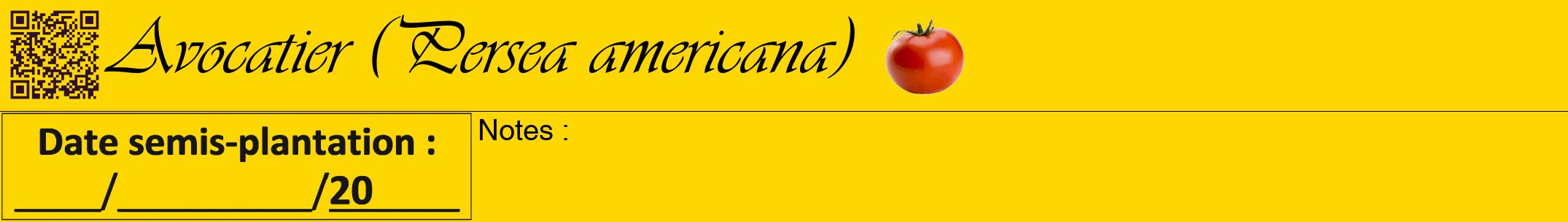 Étiquette de : Persea americana - format a - style noire21viv avec qrcode et comestibilité simplifiée