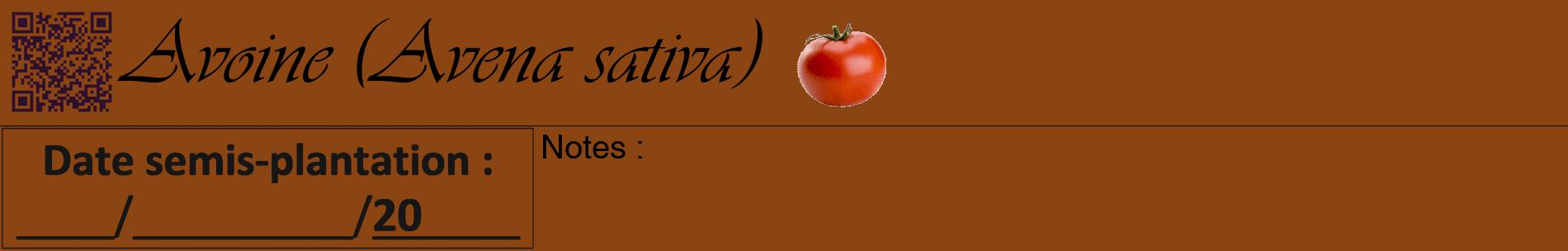 Étiquette de : Avena sativa - format a - style noire30basiqueviv avec qrcode et comestibilité simplifiée