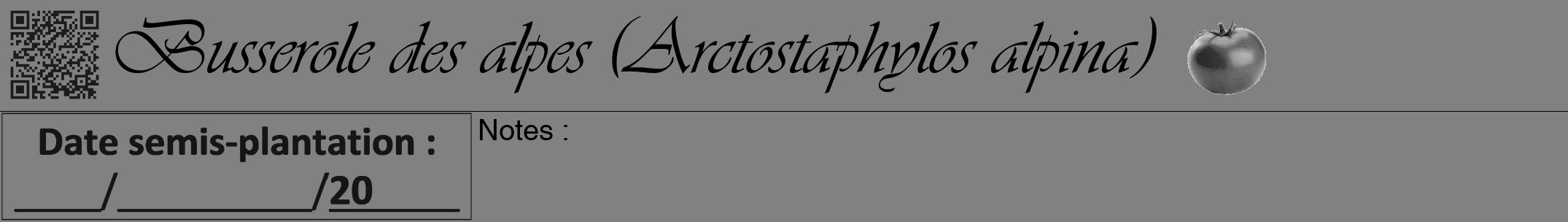 Étiquette de : Arctostaphylos alpina - format a - style noire50viv avec qrcode et comestibilité simplifiée