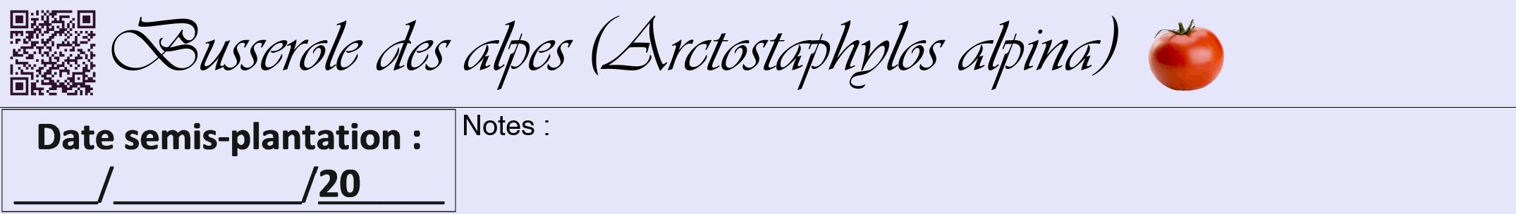 Étiquette de : Arctostaphylos alpina - format a - style noire55viv avec qrcode et comestibilité simplifiée