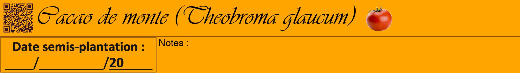 Étiquette de : Theobroma glaucum - format a - style noire22viv avec qrcode et comestibilité simplifiée