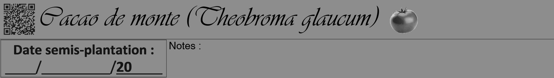 Étiquette de : Theobroma glaucum - format a - style noire2viv avec qrcode et comestibilité simplifiée