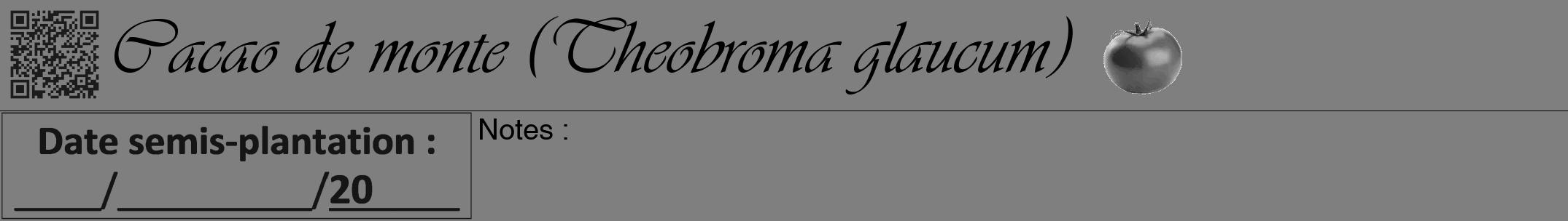 Étiquette de : Theobroma glaucum - format a - style noire31viv avec qrcode et comestibilité simplifiée