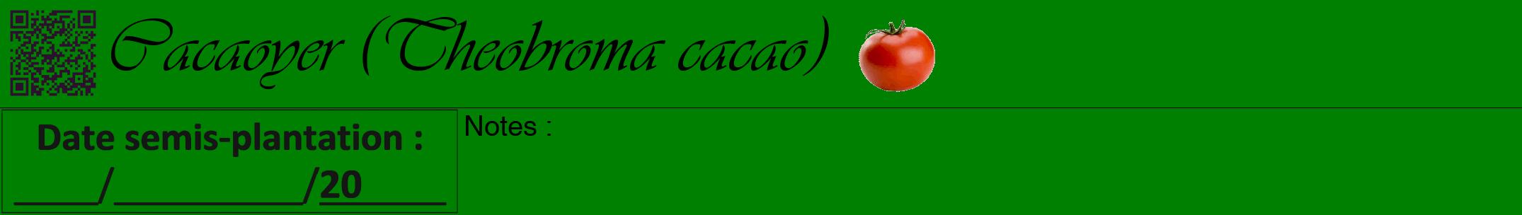 Étiquette de : Theobroma cacao - format a - style noire9viv avec qrcode et comestibilité simplifiée