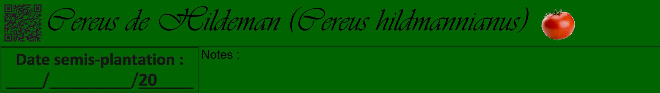 Étiquette de : Cereus hildmannianus - format a - style noire8viv avec qrcode et comestibilité simplifiée