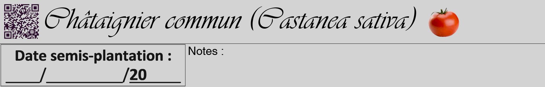 Étiquette de : Castanea sativa - format a - style noire56basiqueviv avec qrcode et comestibilité simplifiée