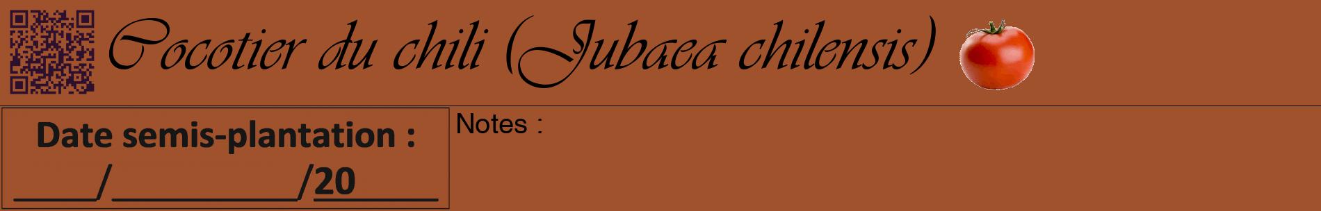 Étiquette de : Jubaea chilensis - format a - style noire32basiqueviv avec qrcode et comestibilité simplifiée
