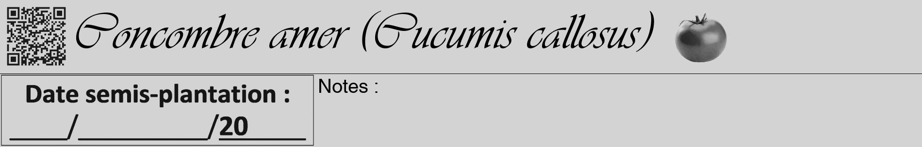 Étiquette de : Cucumis callosus - format a - style noire56basiqueviv avec qrcode et comestibilité simplifiée