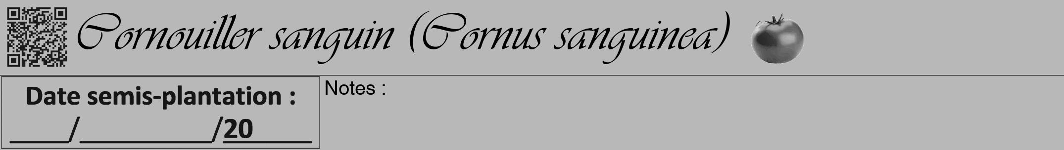 Étiquette de : Cornus sanguinea - format a - style noire39viv avec qrcode et comestibilité simplifiée