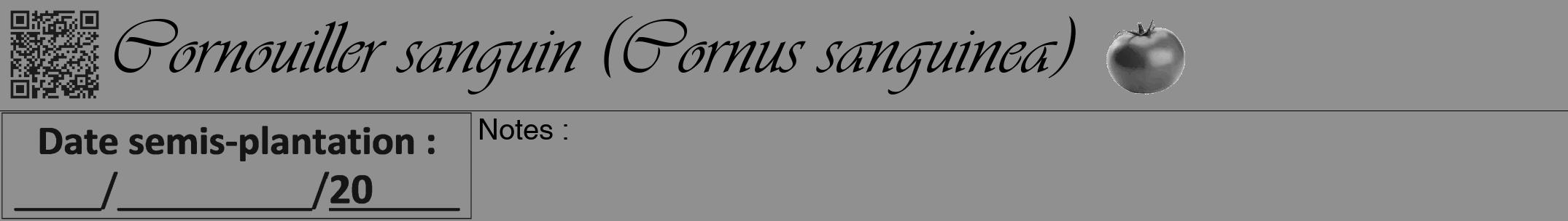 Étiquette de : Cornus sanguinea - format a - style noire4viv avec qrcode et comestibilité simplifiée