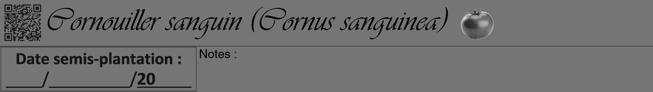 Étiquette de : Cornus sanguinea - format a - style noire5viv avec qrcode et comestibilité simplifiée