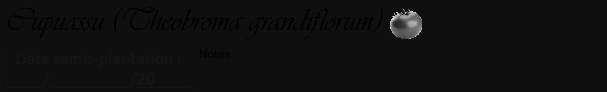 Étiquette de : Theobroma grandiflorum - format a - style noire7viv avec comestibilité simplifiée