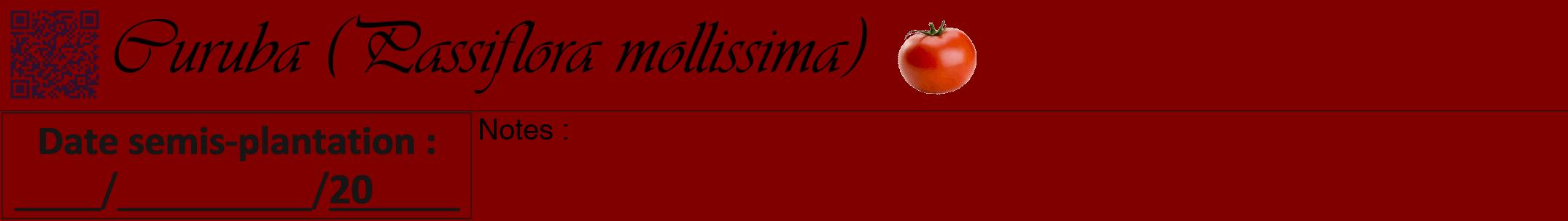 Étiquette de : Passiflora mollissima - format a - style noire29viv avec qrcode et comestibilité simplifiée