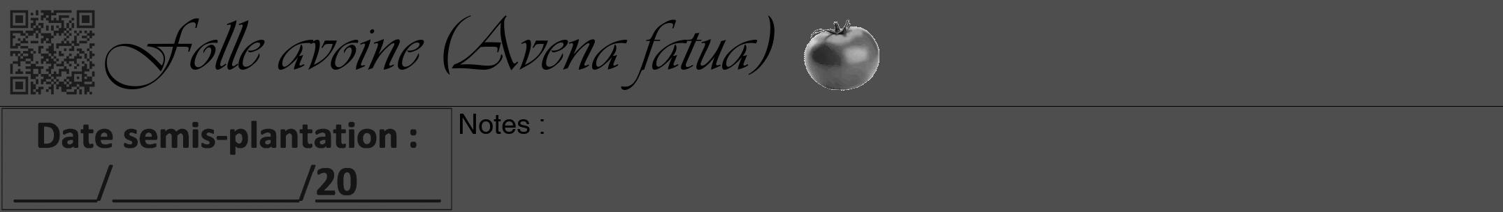 Étiquette de : Avena fatua - format a - style noire33viv avec qrcode et comestibilité simplifiée