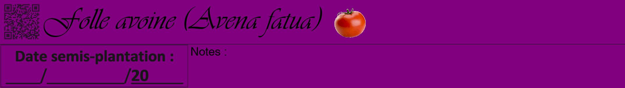 Étiquette de : Avena fatua - format a - style noire46viv avec qrcode et comestibilité simplifiée