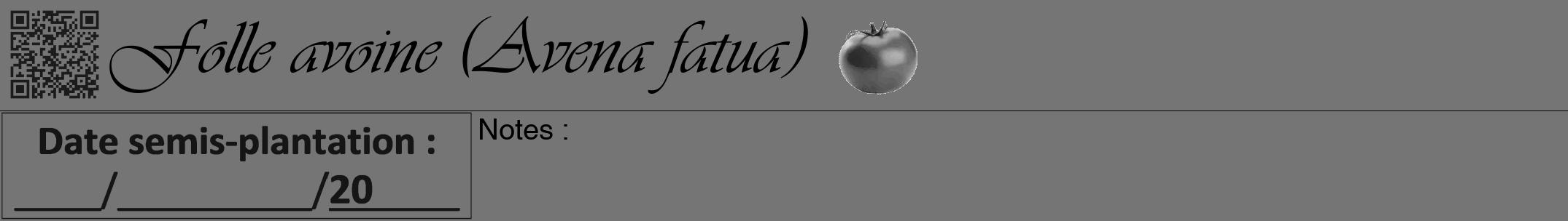 Étiquette de : Avena fatua - format a - style noire5viv avec qrcode et comestibilité simplifiée