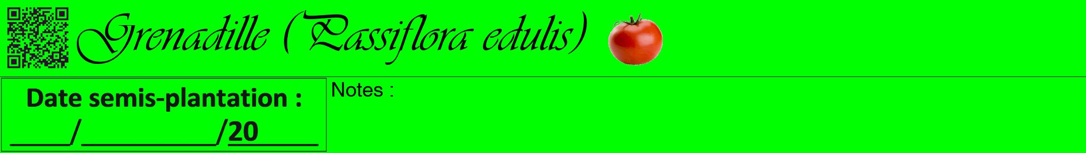Étiquette de : Passiflora edulis - format a - style noire16viv avec qrcode et comestibilité simplifiée