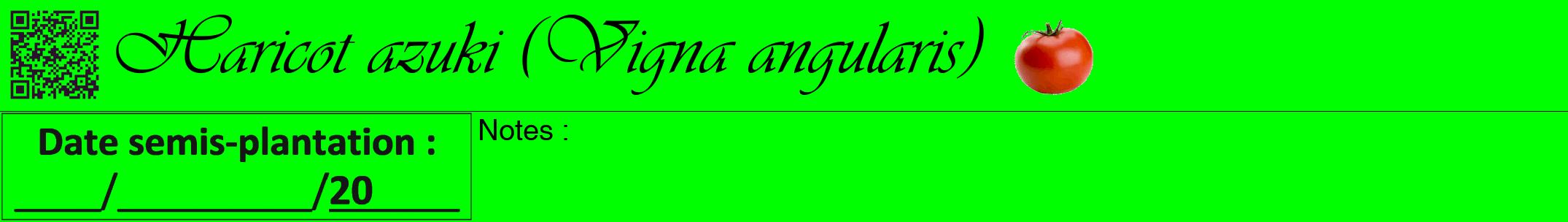 Étiquette de : Vigna angularis - format a - style noire16viv avec qrcode et comestibilité simplifiée