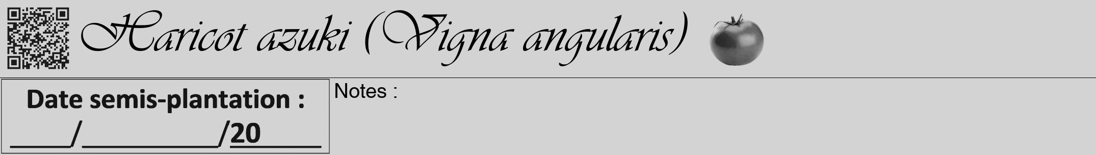 Étiquette de : Vigna angularis - format a - style noire56viv avec qrcode et comestibilité simplifiée