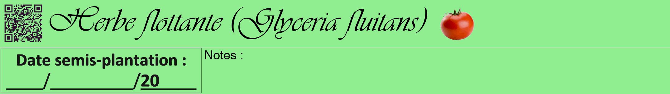 Étiquette de : Glyceria fluitans - format a - style noire15simpleviv avec qrcode et comestibilité simplifiée