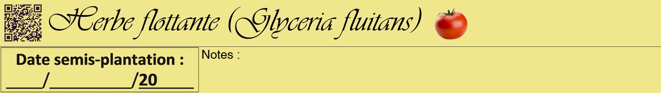 Étiquette de : Glyceria fluitans - format a - style noire20viv avec qrcode et comestibilité simplifiée