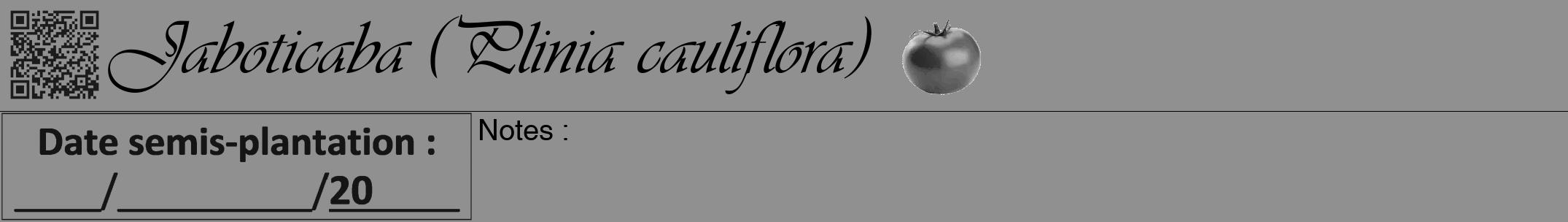 Étiquette de : Plinia cauliflora - format a - style noire4viv avec qrcode et comestibilité simplifiée