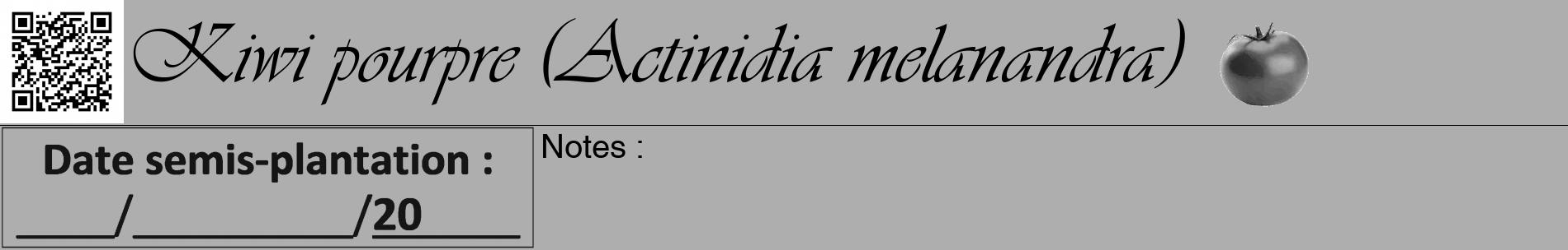 Étiquette de : Actinidia melanandra - format a - style noire53basiqueviv avec qrcode et comestibilité simplifiée