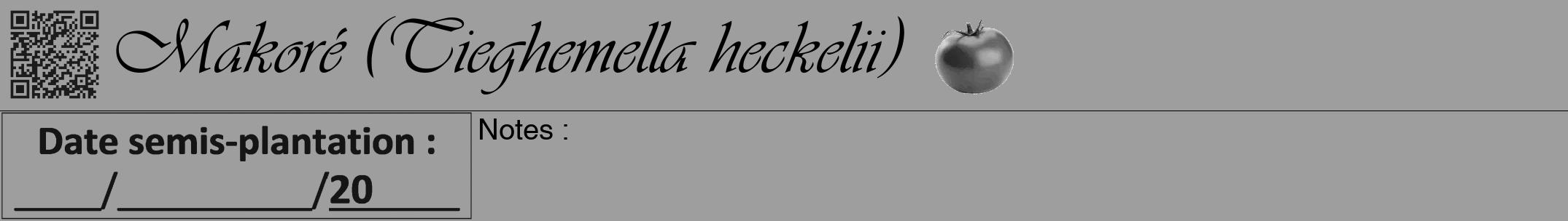 Étiquette de : Tieghemella heckelii - format a - style noire23viv avec qrcode et comestibilité simplifiée