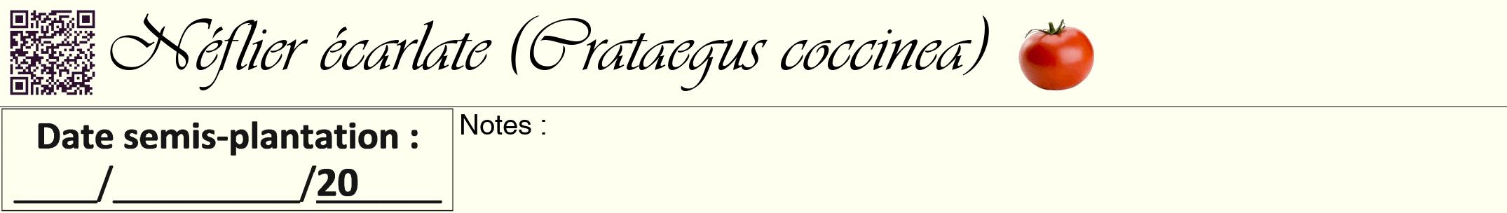 Étiquette de : Crataegus coccinea - format a - style noire19viv avec qrcode et comestibilité simplifiée