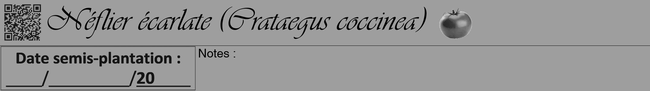 Étiquette de : Crataegus coccinea - format a - style noire23viv avec qrcode et comestibilité simplifiée